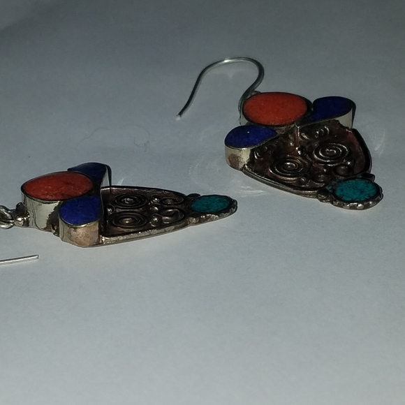 Turkish inlaid Gemstone earrings - Picture 3 of 6